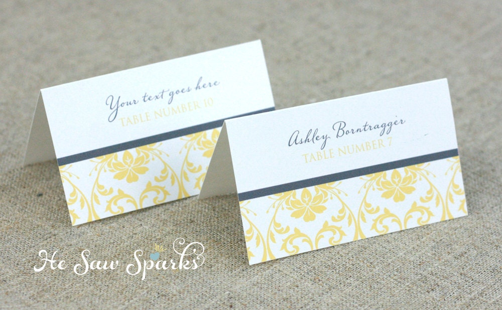 Editable Place-card Template - Damask - Printable DIY