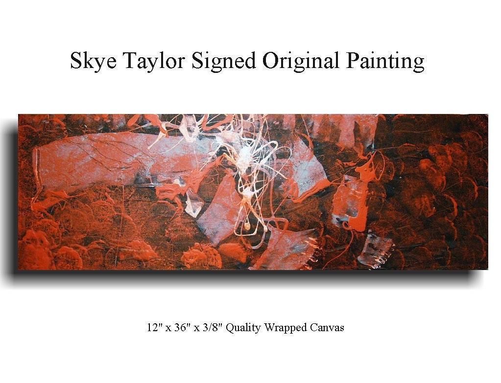 Abstract Original  Painting Modern Red Canvas Wall art -12 x 36 - Fever in Red by Skye Taylor Artist