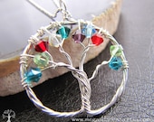 Family Tree Mothers Necklace, Personalized Birthstone Necklace-   Argentium Sterling Silver and Swarovski Crystal Elements