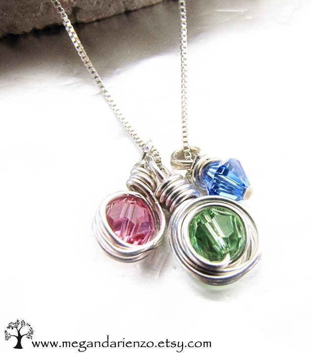 Personalized Mothers Necklace, simplicity Birthstone Charm Necklace - Crystal and Sterling Silver Charm Pendant