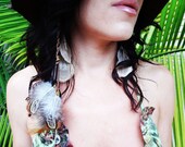 Foxy Leather Braided Bohemian Hair Feather Extension Clip with crystals - hippie golden brown hair clip