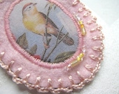 animal brooch - ooak textile oval vintage bird brooch handmade by redstitch on Etsy