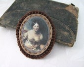 cameo brooch - brooch with portrait - cameo style - lovely lady - brown - pin broach