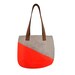 neon orange bag with brown leather straps - geometrical lines - linen and canvas - color block - shoulder bag