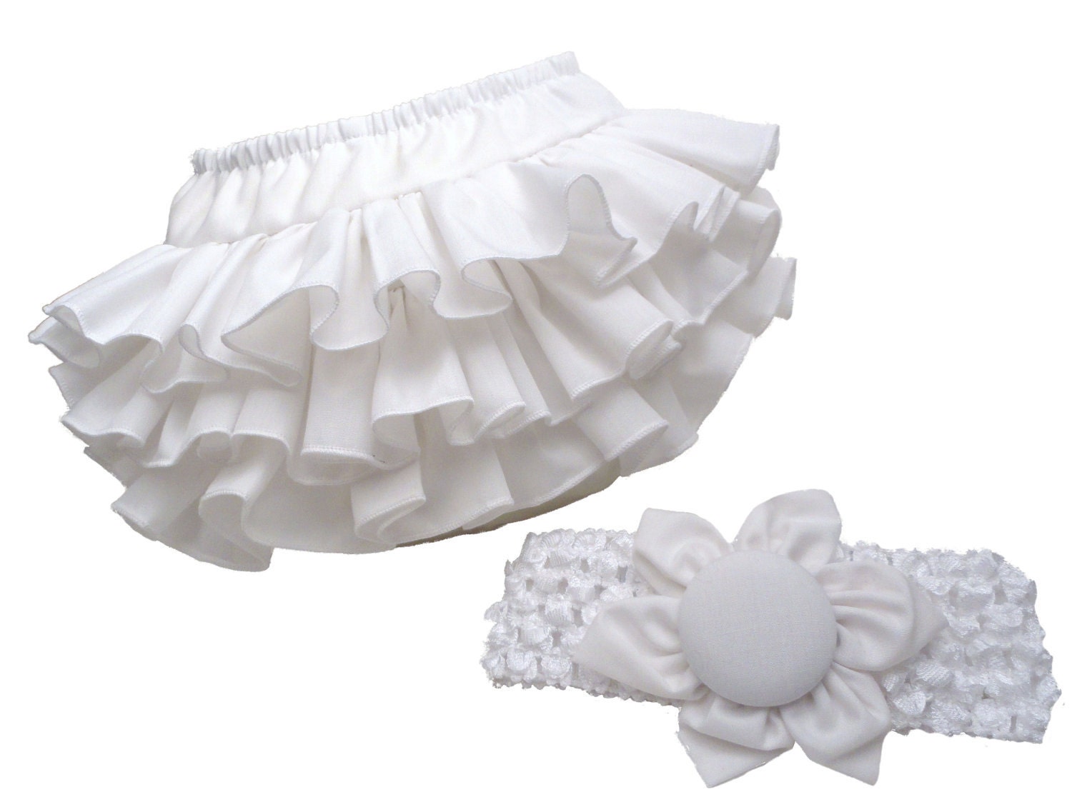 White Ruffle Baby Newborn Ruffle Bloomer Diaper by BloominBloomers