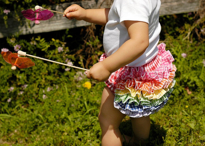 Rainbow Gingham Mini Ruffle Diaper Cover Baby Bloomer