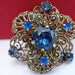 Blue Czech Brooch 1940's Filigree