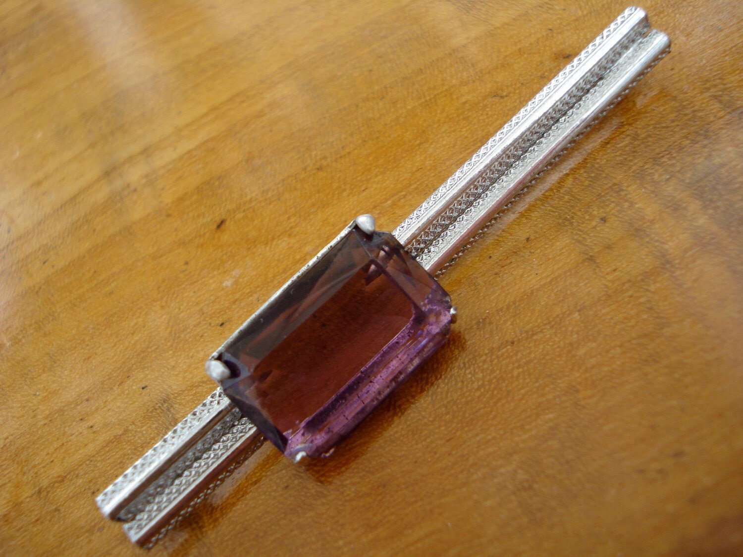 Art Deco Brooch Chrome and Amethyst Glass 1920's 1930's