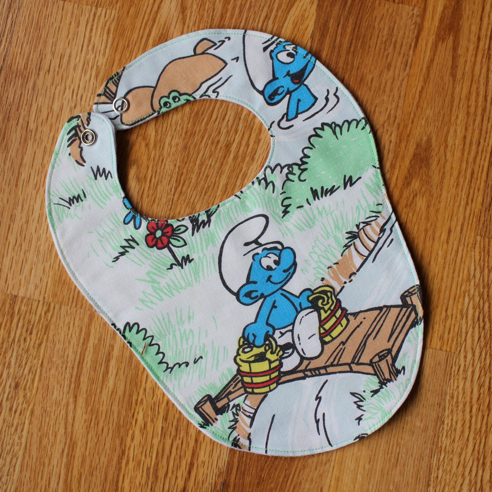 Smurf Bib, Vintage Smurf Crossing a Bridge (infant size: 0-12 months)