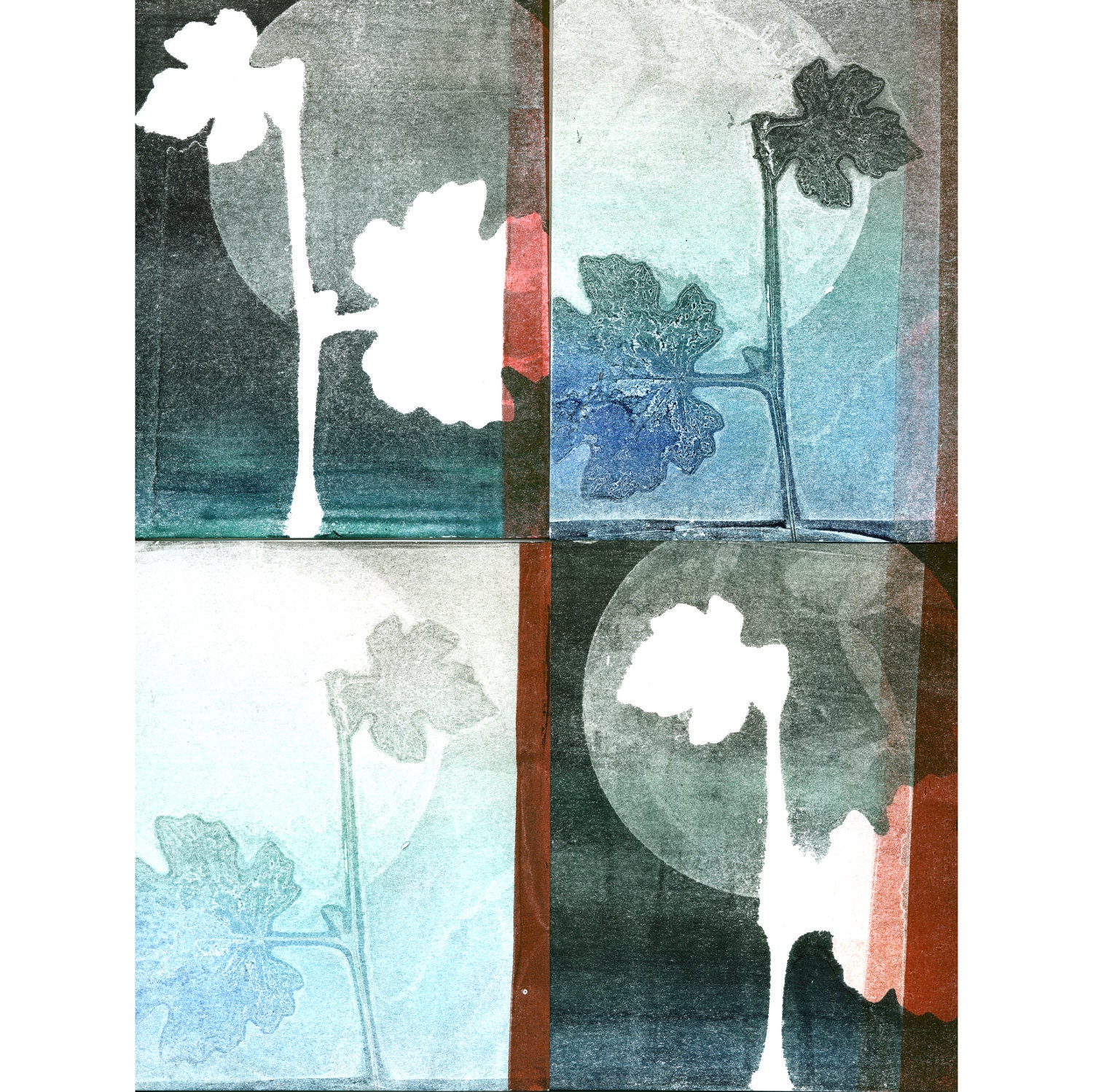 blank note card set of 4, original botanical monoprint