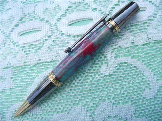 Acrylic Pen Majestic Squire  Gold T/N and Black T/N Ballpoint Pen in  Woodturning of   Coral sea acrylic, College student lawyer