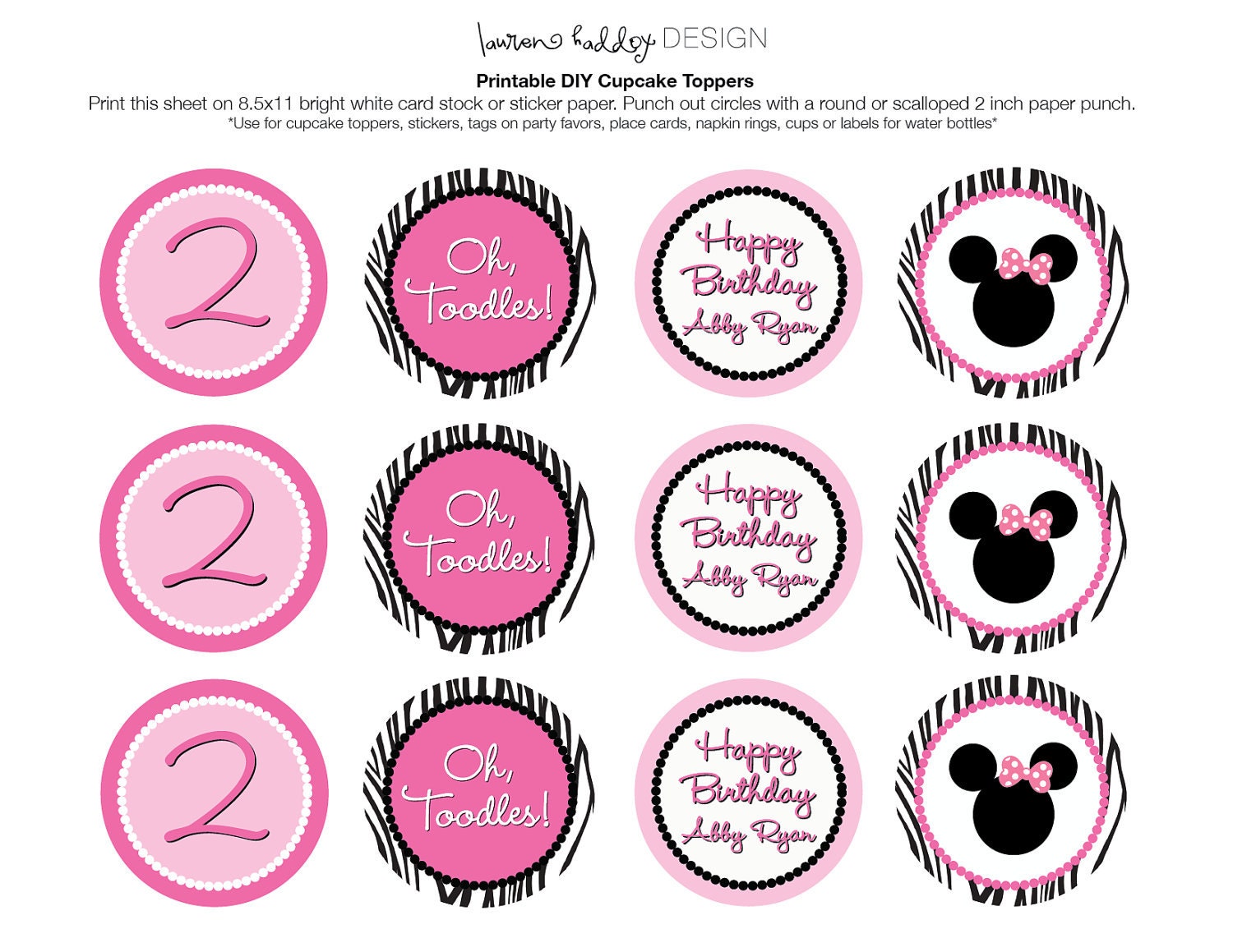 DIY Printable Minnie Mouse Cupcake Toppers