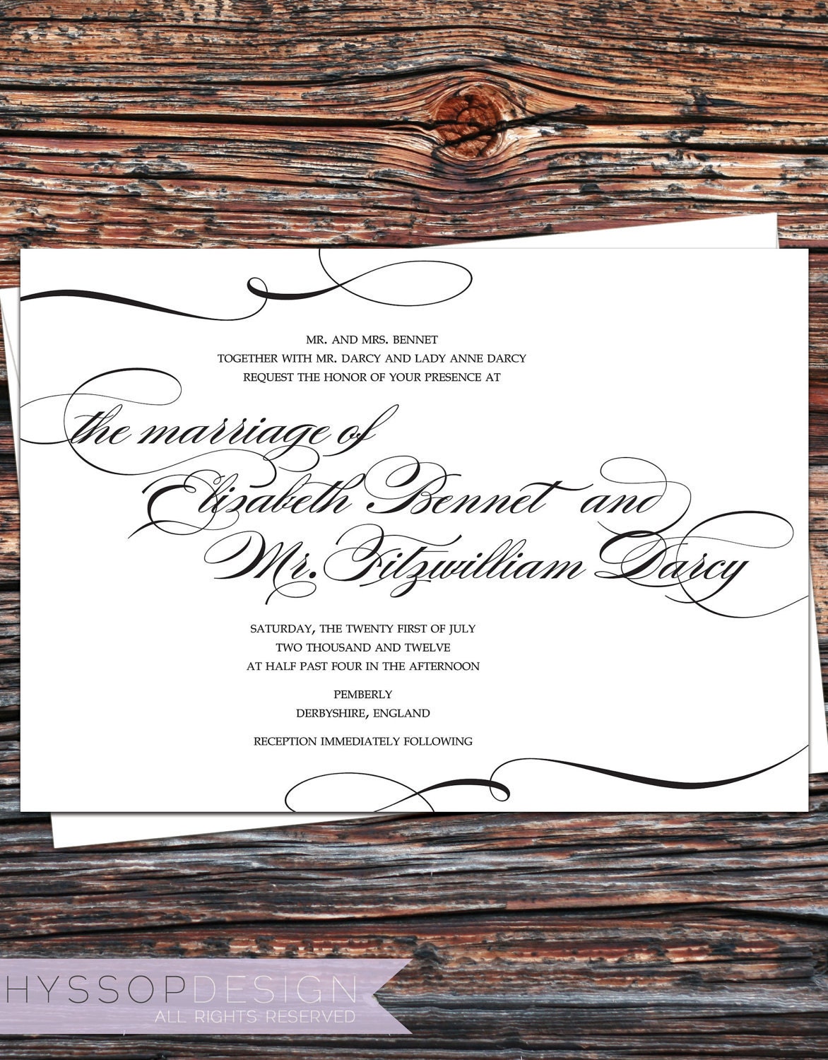 Printable/DIY - "Pride and Prejudice" Calligraphy Wedding Invitation & RSVP Set