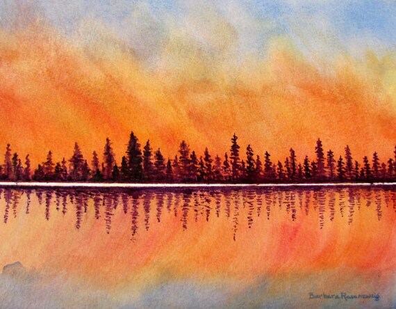 Fire Sky Sunset, Barbara Rosenzweig, Art Print, Etsy, Reproduction of Original Watercolor Painting