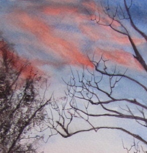 Sunset Lake, Barbara Rosenzweig, Art Print, Etsy, Reproduction of Original Watercolor Painting