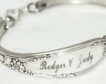Set of 6 Personalized Spoon Bracelets, Custom Engraved for Wedding - Bridal - Spoon Bracelet.. Silverware Jewelry  Custom Personalized
