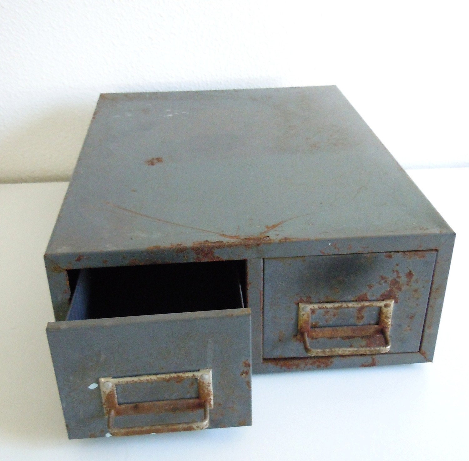 Vintage Two Drawer Library Card Metal File
