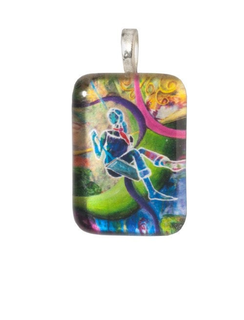 Joyful girl on a Swing handmade glass pendant necklace