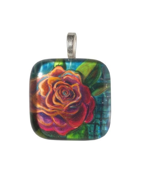 Rose handmade art glass pendant