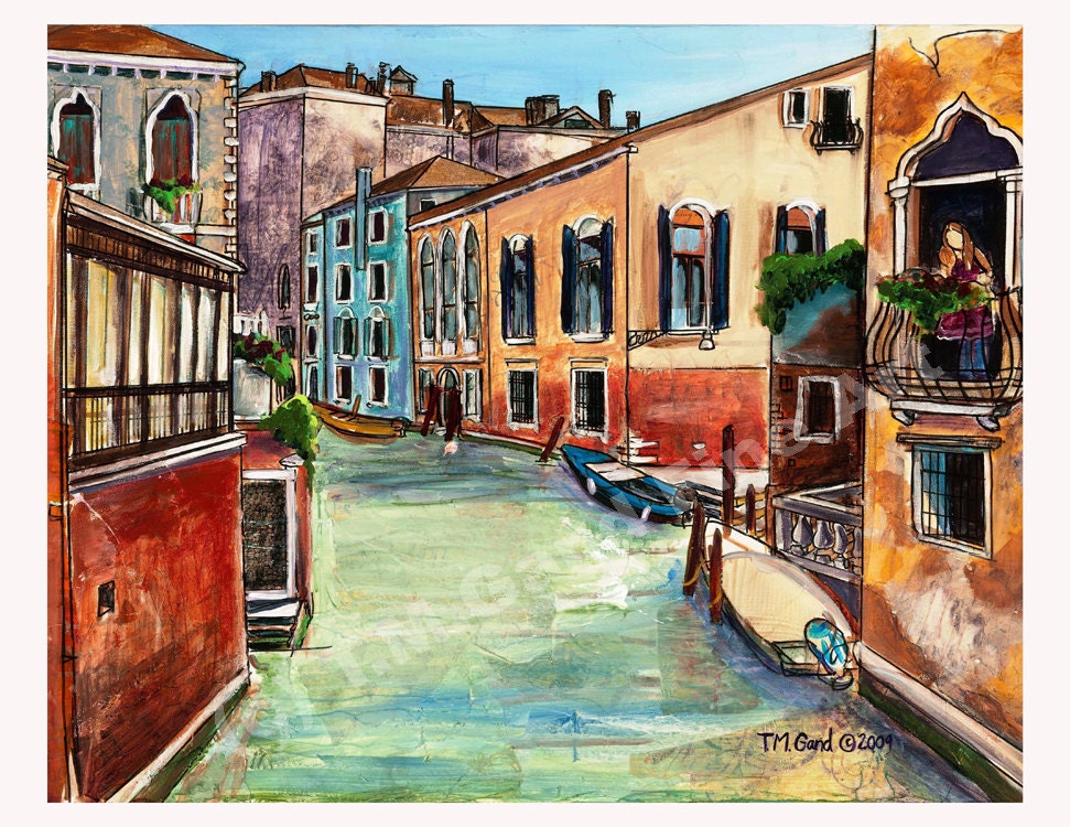 10x8in Venitian canal orig. art print by T.M.Gand: I Was Just in...