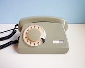 Vintage rotary telephone dial phone soft military green