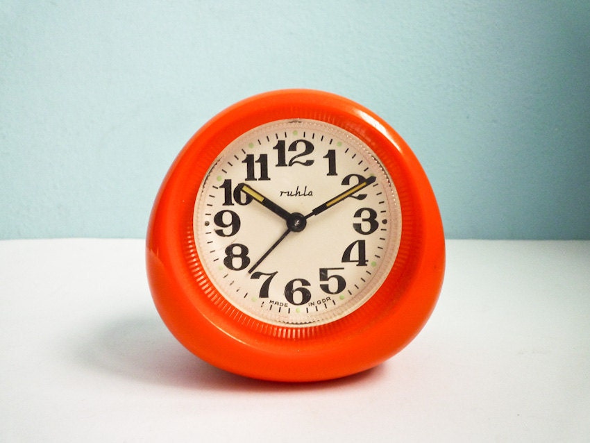 Vintage 70s Orange Alarm Clock Mechanical Wind Up Retro - EuroVintage