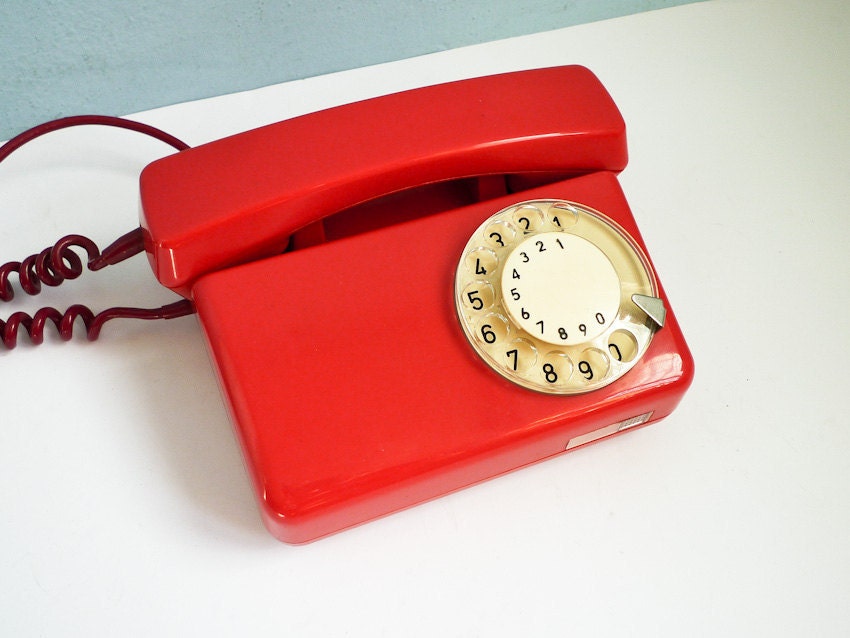 Reserved for TING - Vintage Red Phone Dial Rotary Telephone White Dial