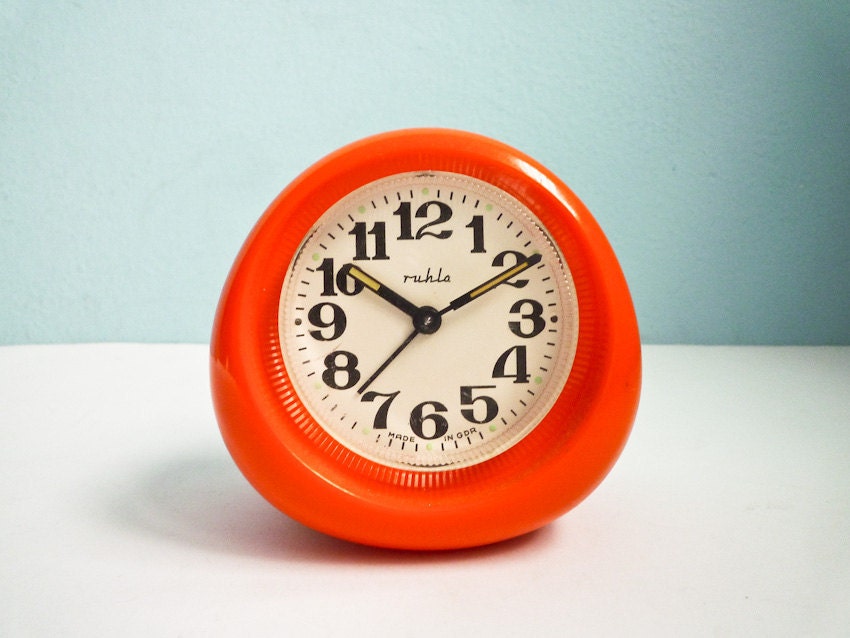 Vintage 70s Orange Alarm Clock Mechanical Wind Up Retro