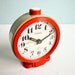 Vintage Big Mechanical Alarm Clock Red Beige White Russian Wind Up 70s