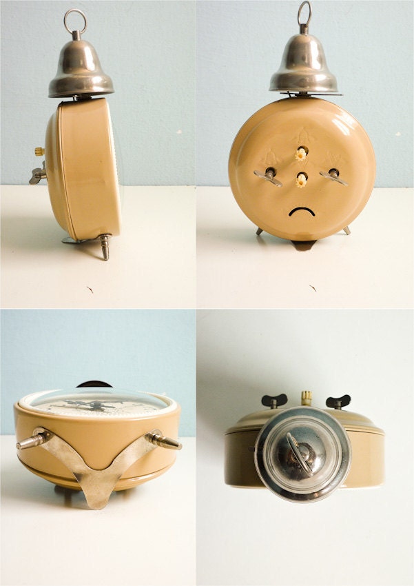 Temp Reserved for Kirsten - Vintage mechanical alarm clock cream Russian wind up 70s