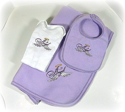 Onesie bib and receiving blanket