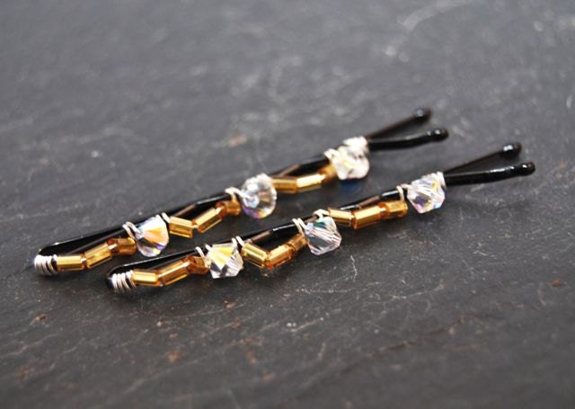Bobby Pins  Golden Shimmer  Wire Wrapped Hair Accessory LoveandCherish