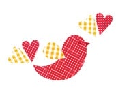 birdie decal - red & yellow - repositionable, reusable fabric wall art