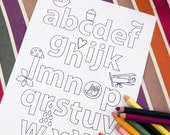 Printable colouring page - illustrated alphabet - downloadable PDF