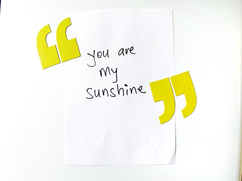 quote / unquote magnets - chunky and square quotation punctuation marks - bright yellow fabric