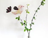 birdie decal - yellow/pink retro floral - repositionable, reusable fabric wall art