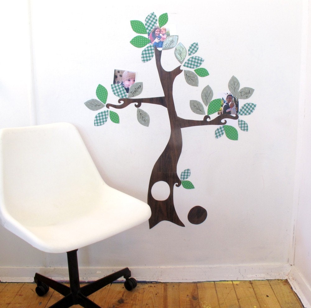 family tree - magnetic wall art (not vinyl) - woodgrain, green, fabric, whiteboard