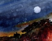 Original watercolor painting - Midnight return