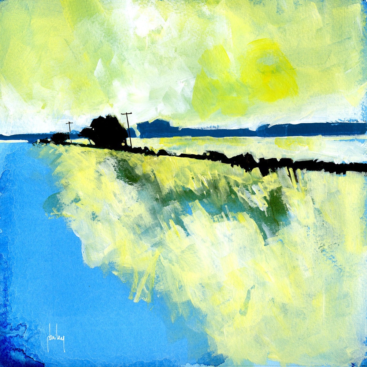 Original acrylic semi-abstract landscape painting - Out in the cold