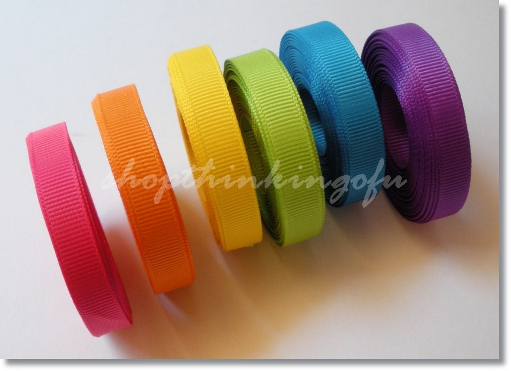 Rainbow Splash-Me-Colors -- 3/8 inch Grosgrain Ribbon Lot/Collection (18 yards)