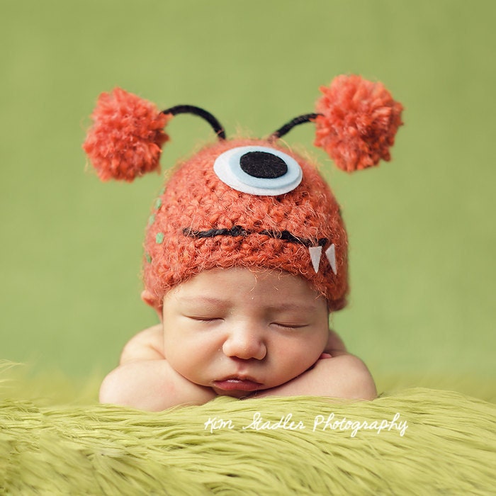 Newborn Orange Monster Hat Photography Prop