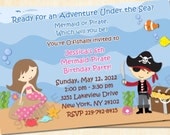 Pirate and Mermaid Custom Birthday Invitation, Photo Invitation, DIGITAL, Printable, Matching Thank You Card, Party Favors Available