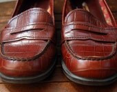 Vintage Cordovan Penny Loafers - Croc Textured Leather