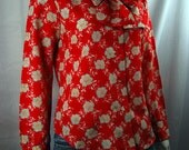 Vintage Orange Floral Print Secretary Blouse
