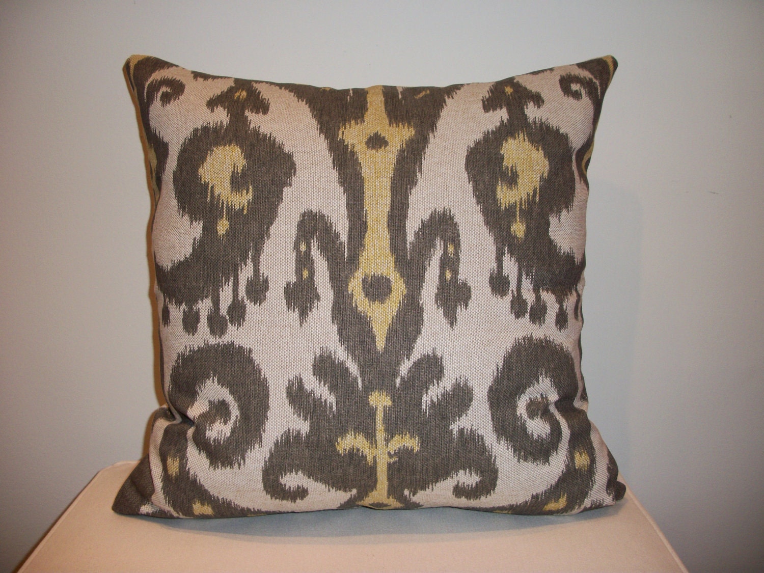 18 x 18 Ikat Grey and Yellow Designer Pillow Cover - Decorative Pillow (20x20 and 13x19 also available)
