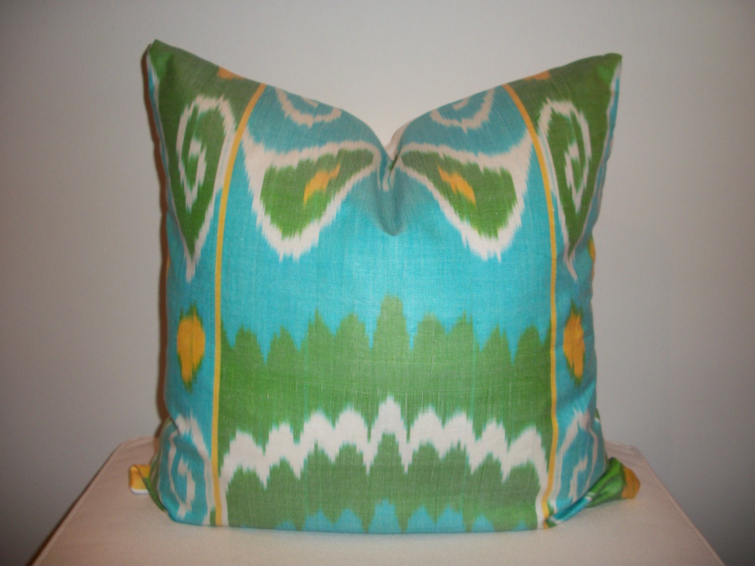 Blue and Green Silk Ikat 18x 18 Decorative Pillow Cover - Designer Throw Pillow