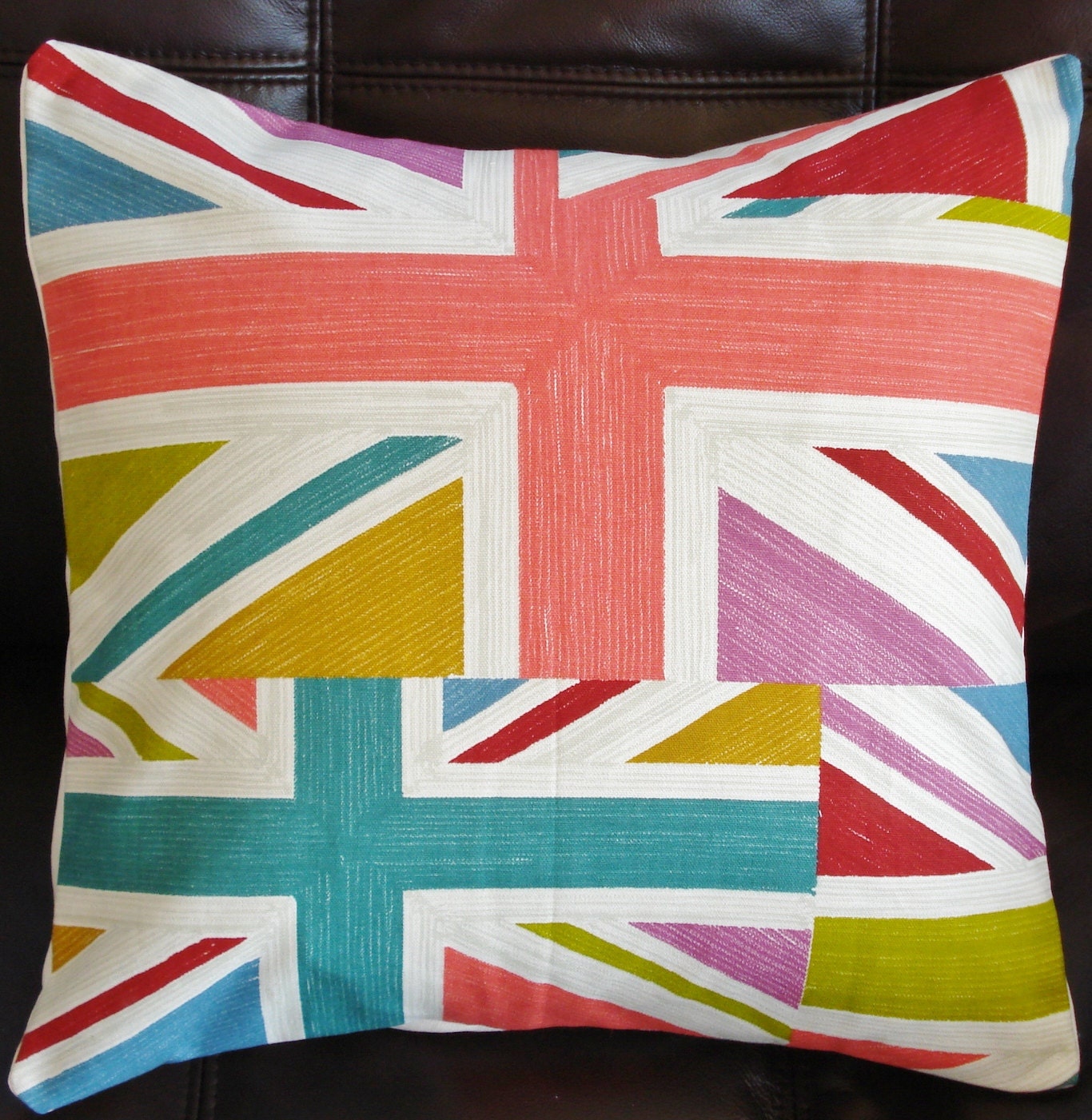 Throw pillow Union Jack UK flag cushion cover pink blue coral red green 16 x 16 inches rectangle triangle olympics queens jubilee