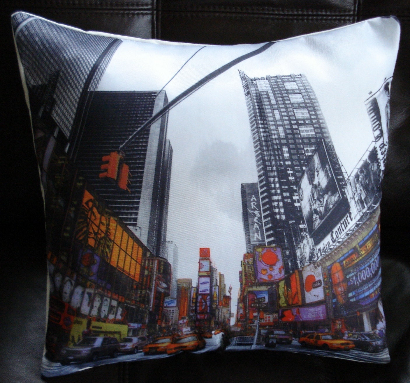 Throw pillow New York Times Square Big Apple cab taxi  cushion cover cream 16 x 16 inches USA urban