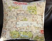 Throw pillow London Map cushion cover beige green blue brown 18 x 18 inches royal wedding memorabillia olympics 2012 queens jubilee