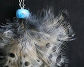feather necklace blue glass bead pendant necklace